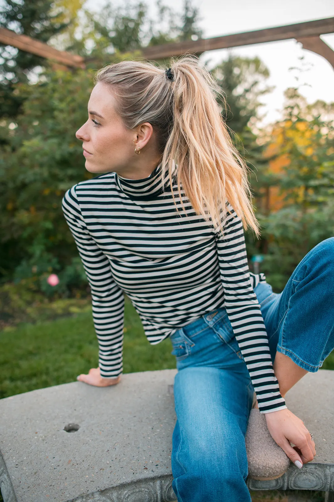 The Efinas Striped Turtleneck by Part Two - Black - PLUS