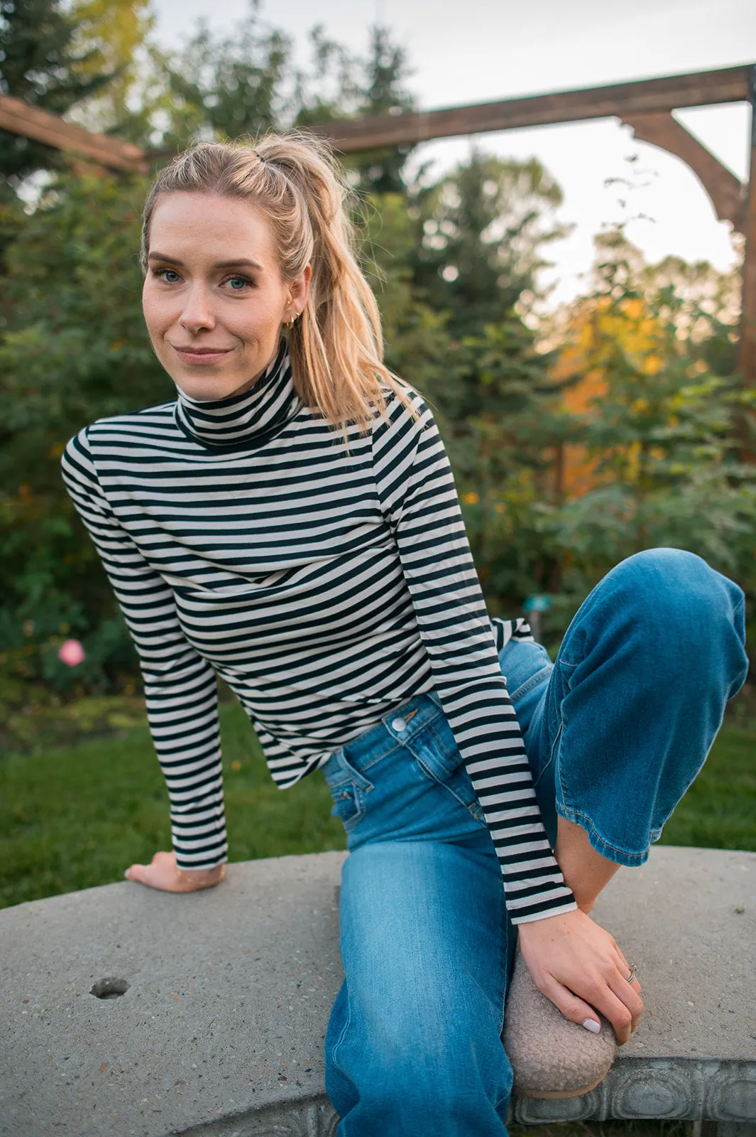 The Efinas Striped Turtleneck by Part Two - Black - PLUS