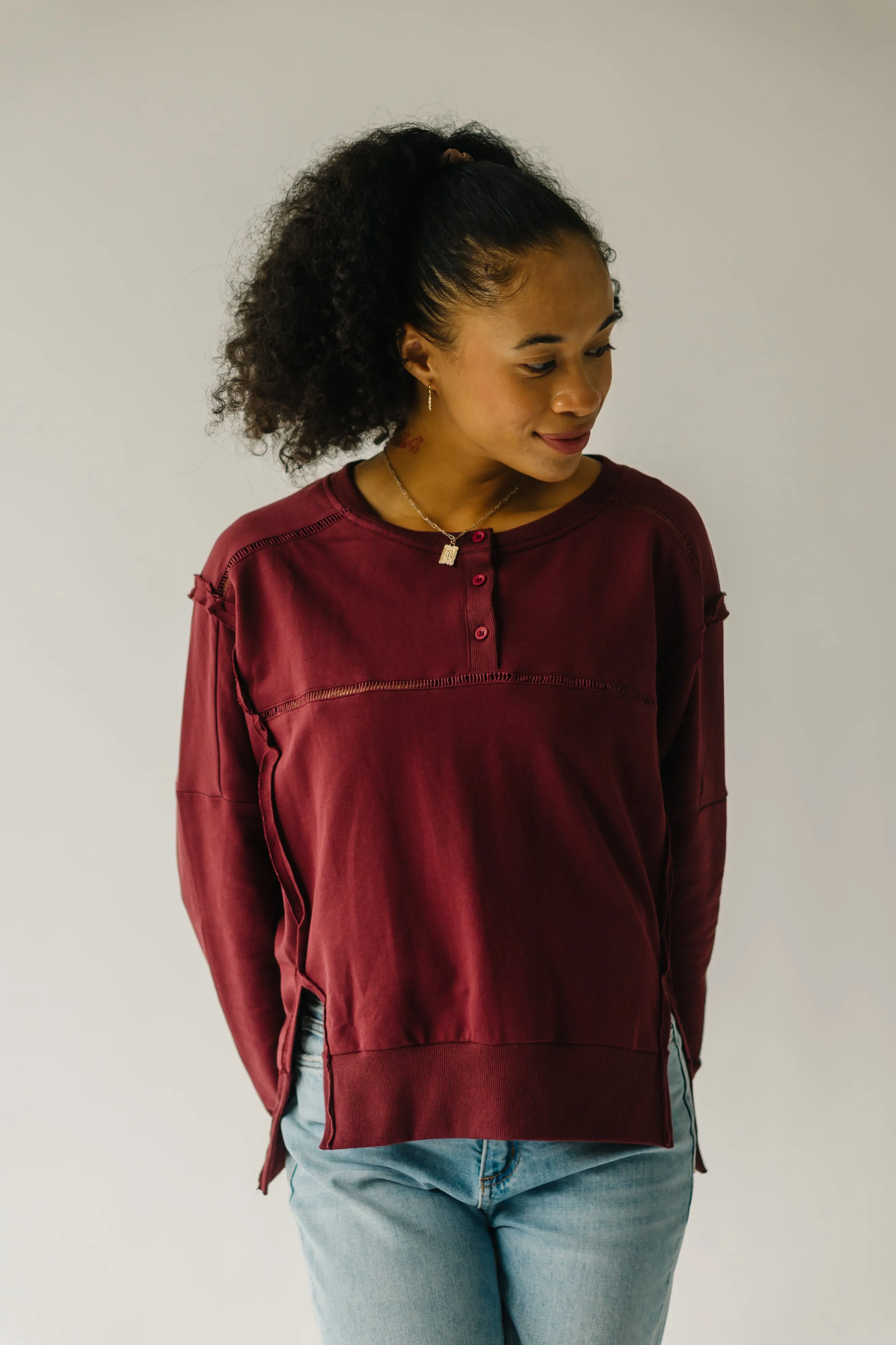 The Winstead Henley Pullover in Dark Cherry