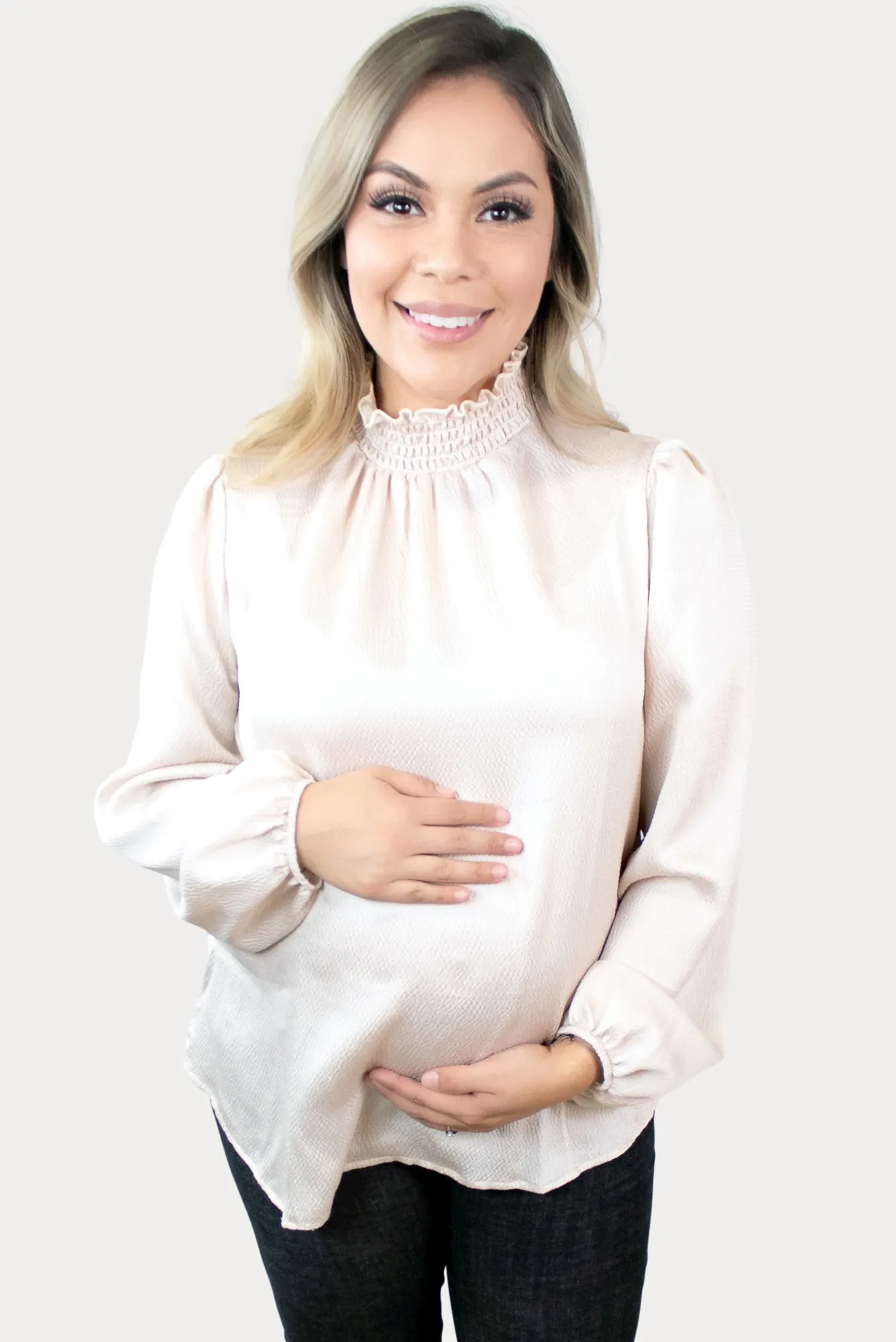 Turtleneck Maternity Top in Champagne