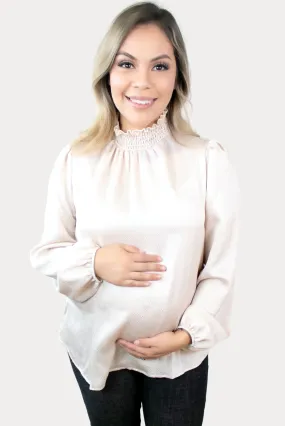 Turtleneck Maternity Top in Champagne