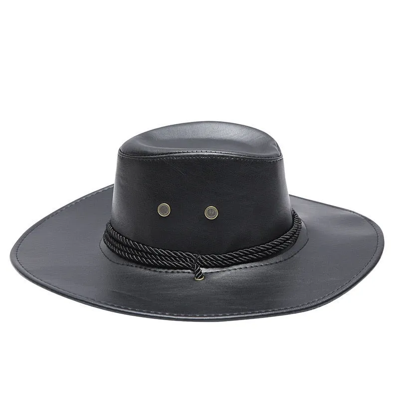 Unisex Vintage Solid Casual Synthetic Leather Western Jazz Cowboy Hat