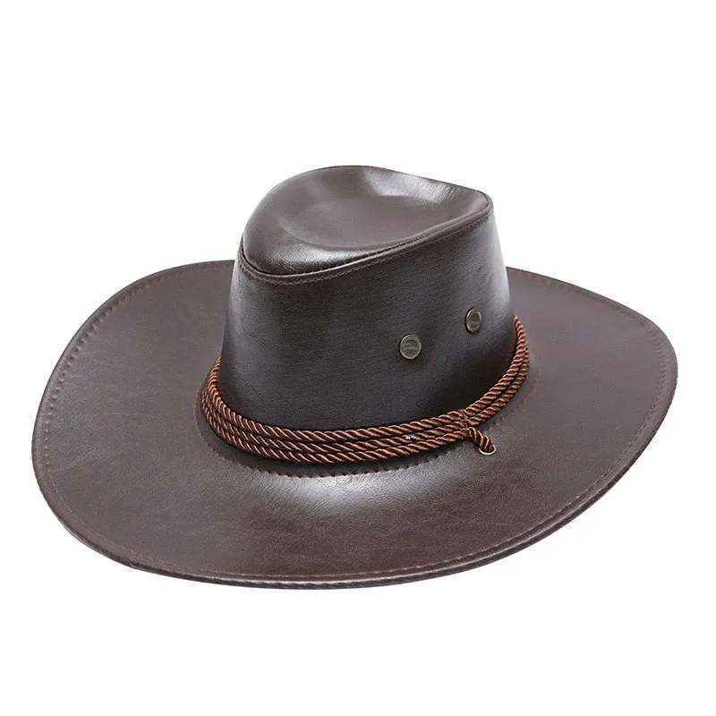 Unisex Vintage Solid Casual Synthetic Leather Western Jazz Cowboy Hat