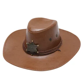 Unisex Vintage Solid Casual Synthetic Leather Western Jazz Cowboy Hat