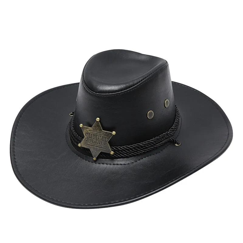 Unisex Vintage Solid Casual Synthetic Leather Western Jazz Cowboy Hat