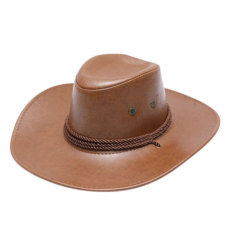 Unisex Vintage Solid Casual Synthetic Leather Western Jazz Cowboy Hat