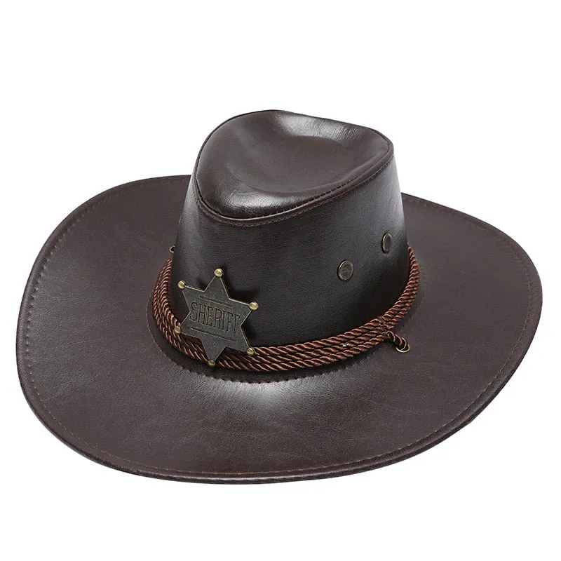 Unisex Vintage Solid Casual Synthetic Leather Western Jazz Cowboy Hat