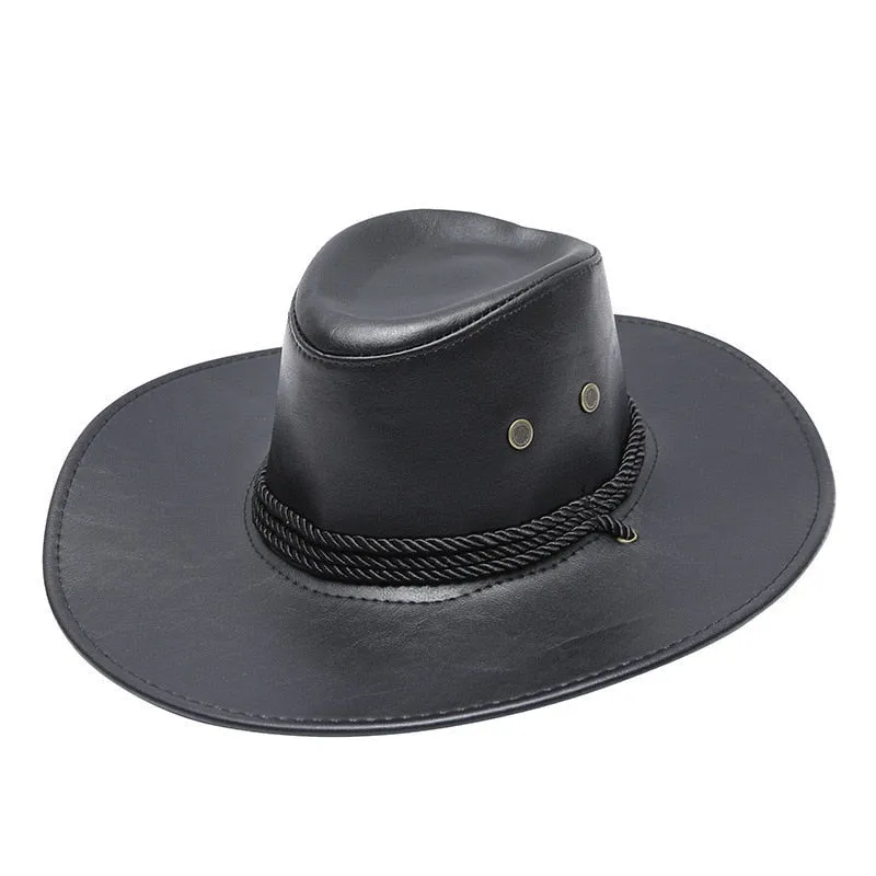 Unisex Vintage Solid Casual Synthetic Leather Western Jazz Cowboy Hat