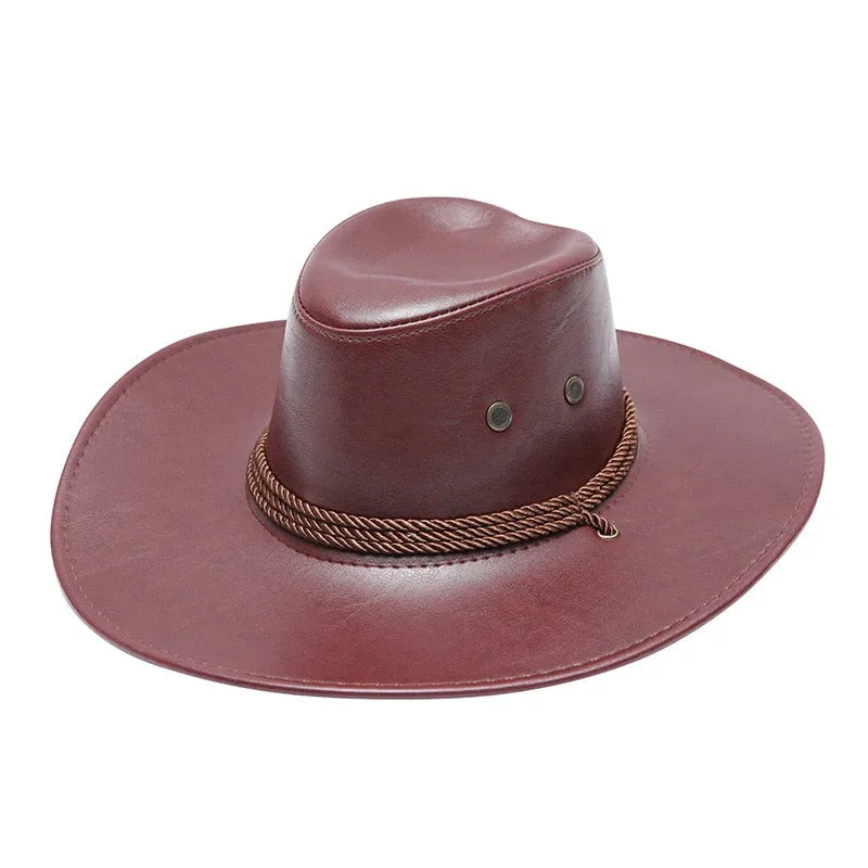 Unisex Vintage Solid Casual Synthetic Leather Western Jazz Cowboy Hat