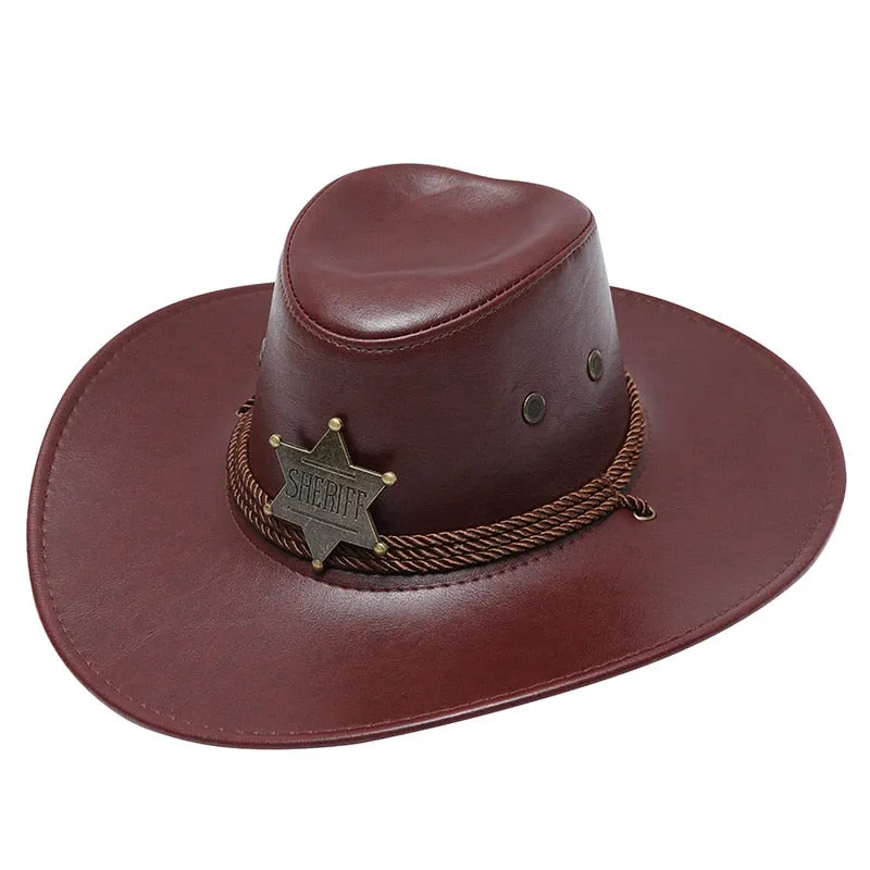 Unisex Vintage Solid Casual Synthetic Leather Western Jazz Cowboy Hat