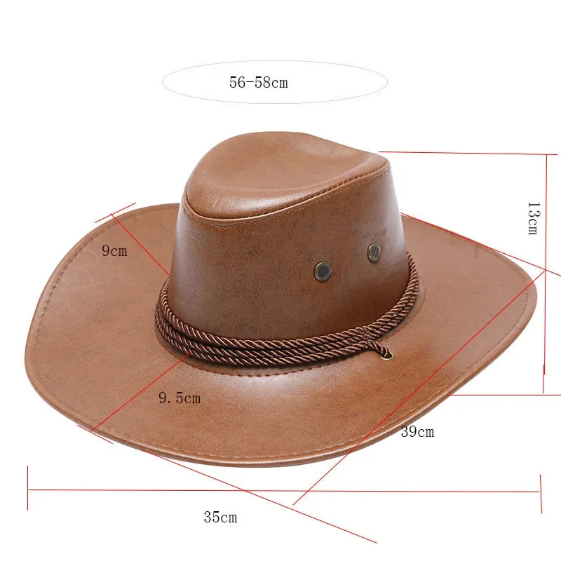 Unisex Vintage Solid Casual Synthetic Leather Western Jazz Cowboy Hat