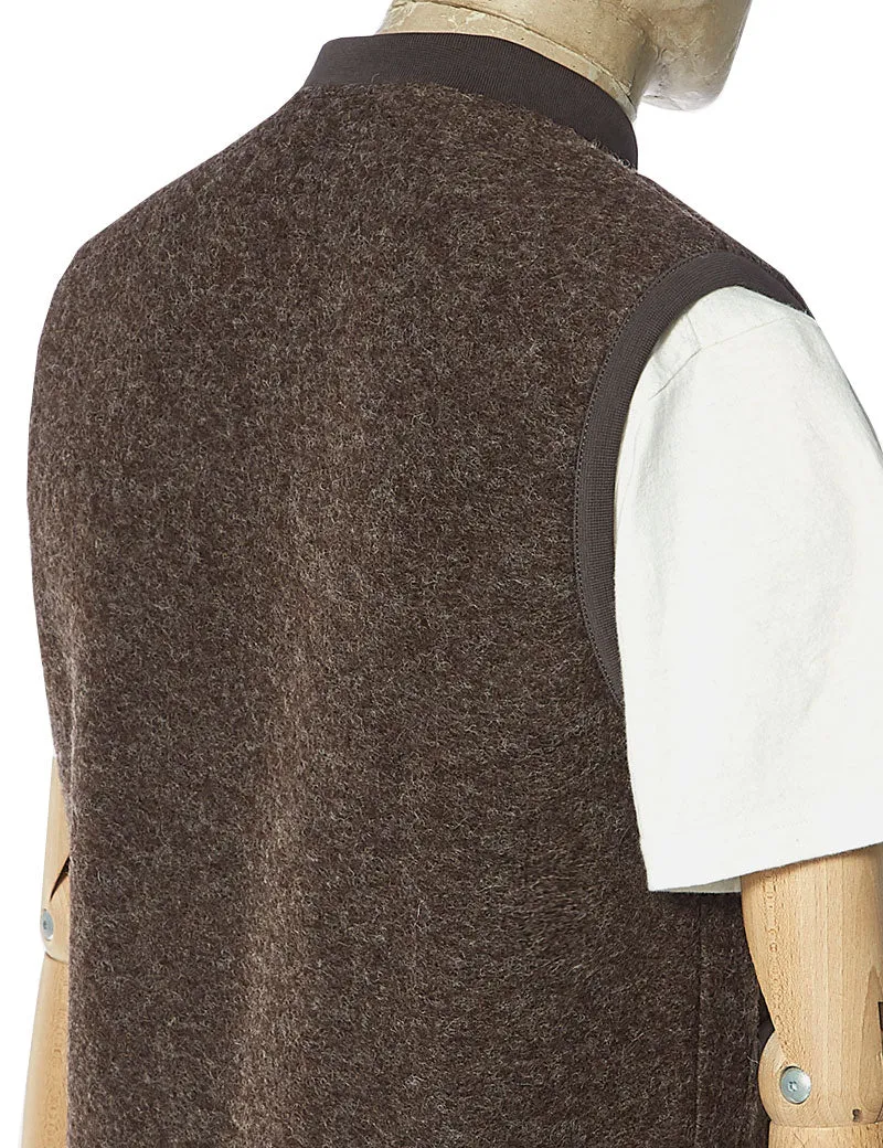 Universal Works Zip Waistcoat Brown Wool Fleece