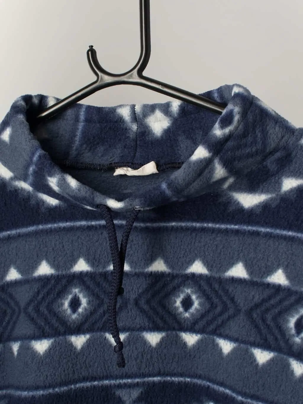 Vintage aztec fleece pullover in navy with white geometric diamond patten – Small / Medium