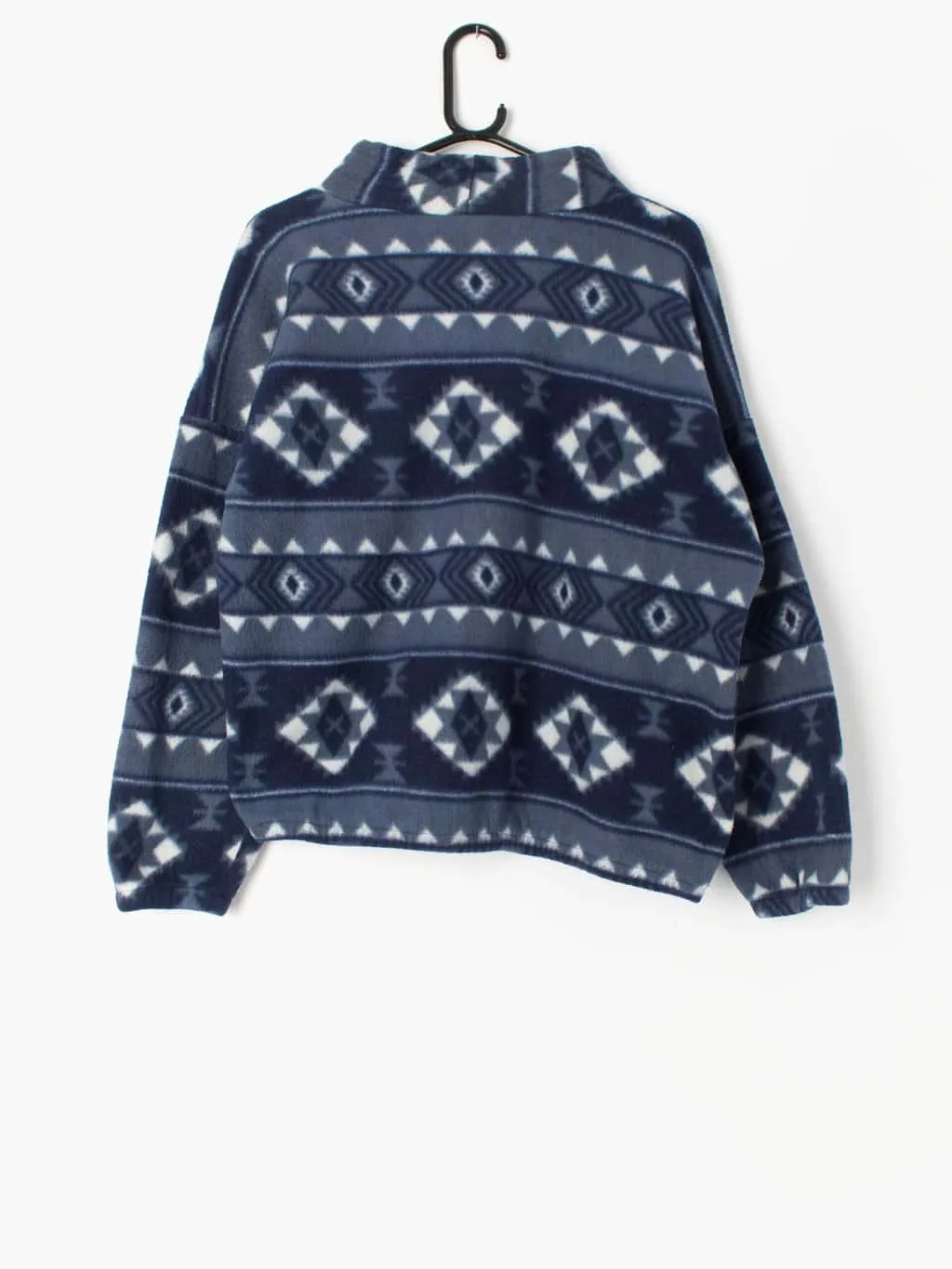 Vintage aztec fleece pullover in navy with white geometric diamond patten – Small / Medium