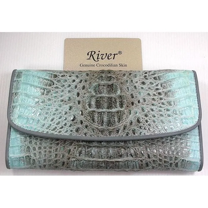 Vintage Blue Crocodile Clutch Womens Wallet