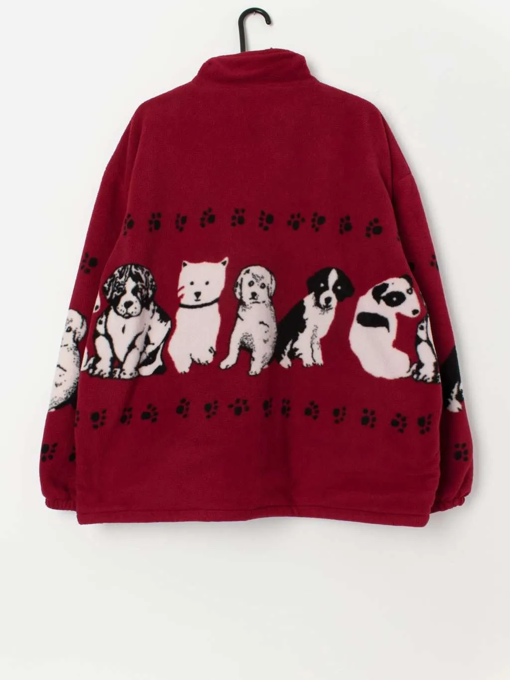 Vintage dog patterned fleece in red, made in UK – 2XL