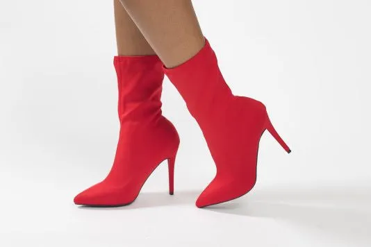 Vivian Red Lycra Pointy Toe Booties