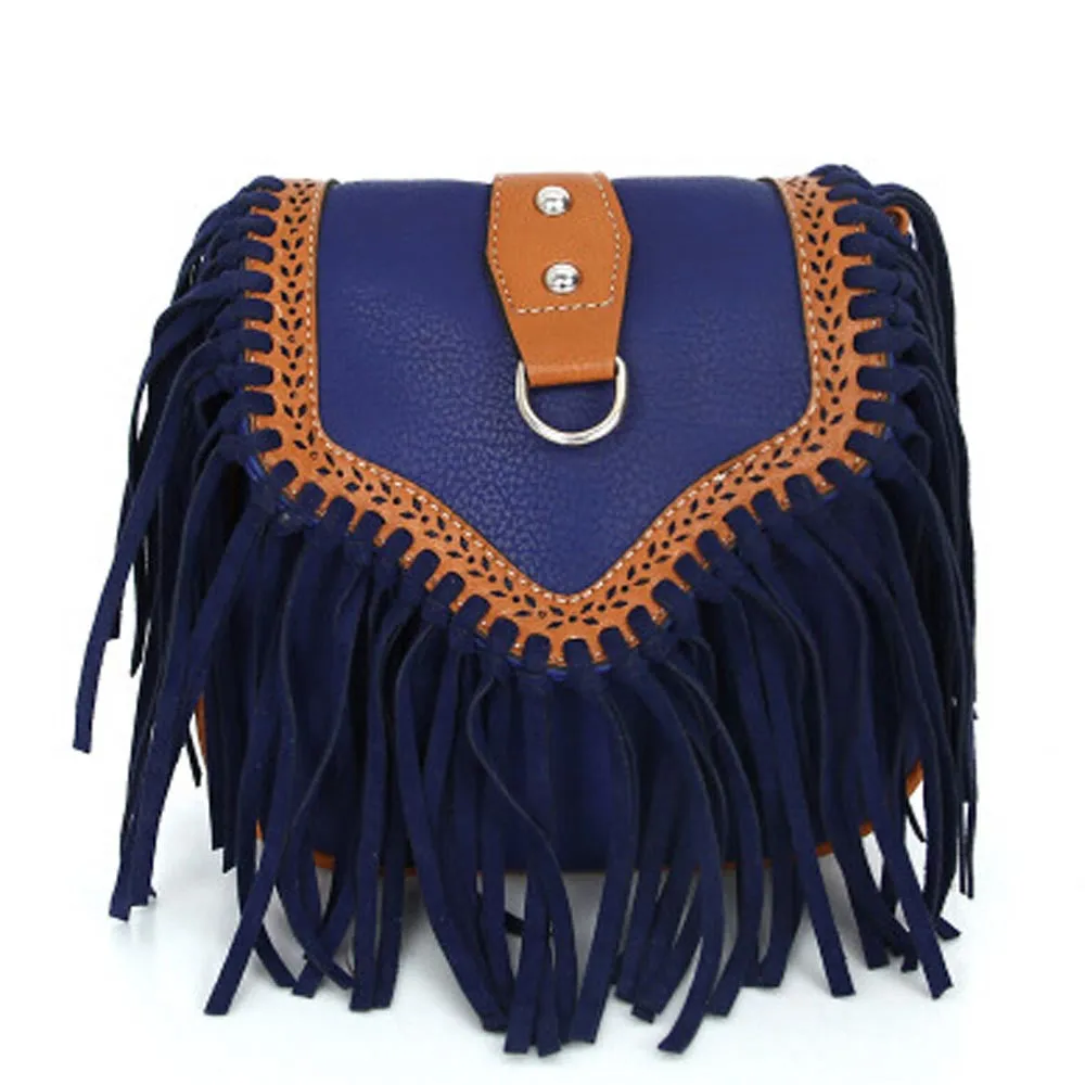 Women Bag Retro Scrub Tassels PU Leather Handbag Cross Body Single Shoulder Bags bolsos femenina