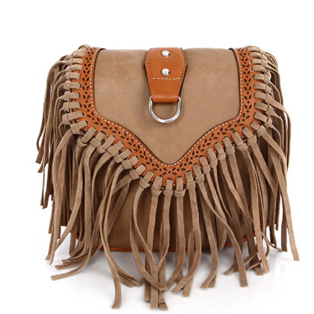 Women Bag Retro Scrub Tassels PU Leather Handbag Cross Body Single Shoulder Bags bolsos femenina