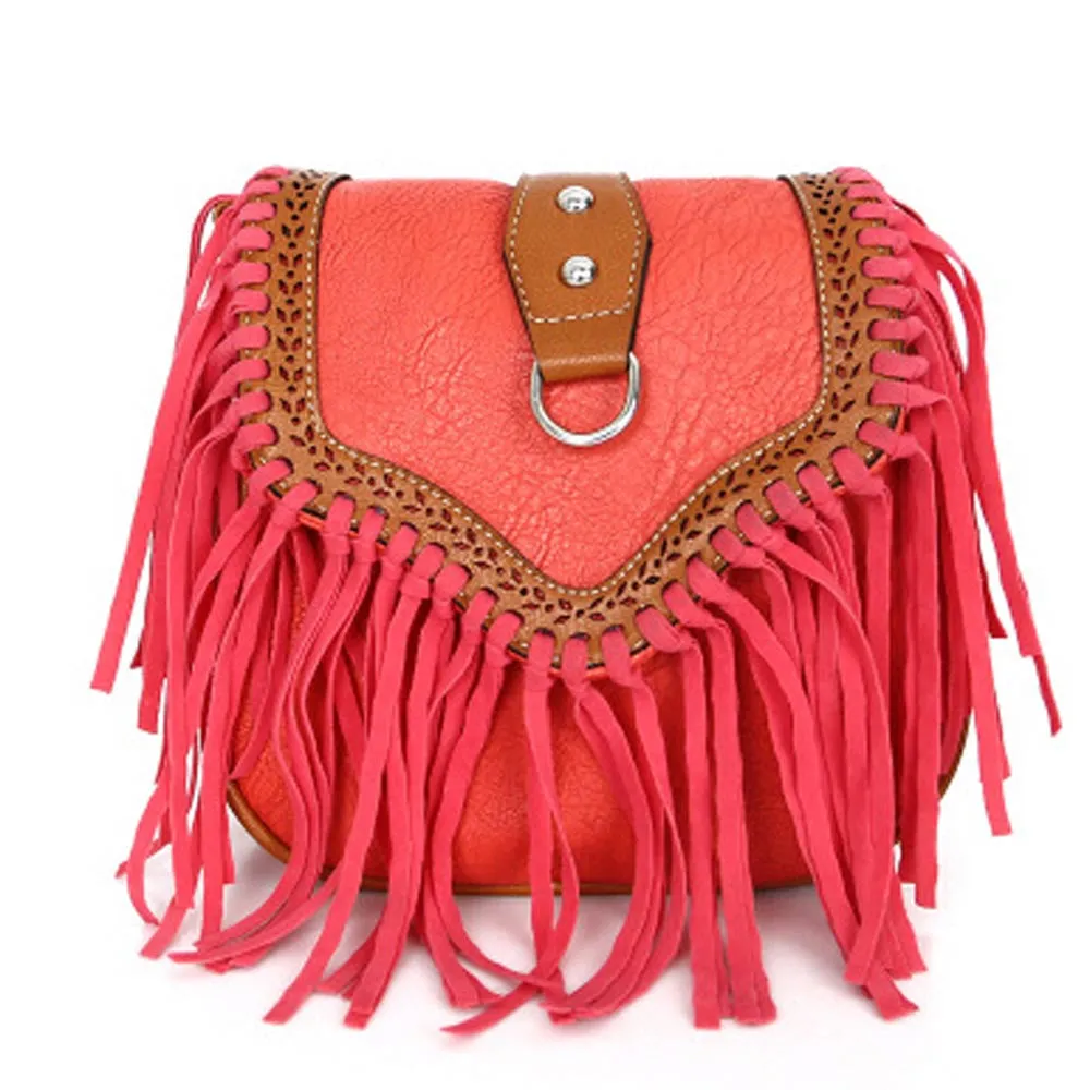 Women Bag Retro Scrub Tassels PU Leather Handbag Cross Body Single Shoulder Bags bolsos femenina