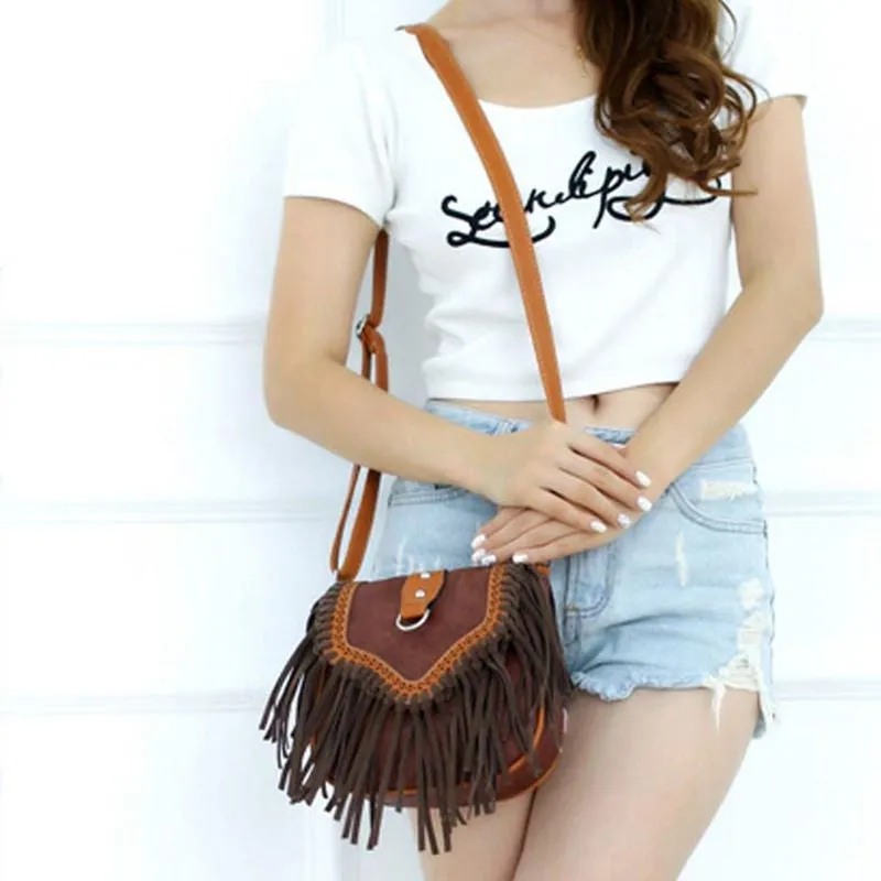 Women Bag Retro Scrub Tassels PU Leather Handbag Cross Body Single Shoulder Bags bolsos femenina