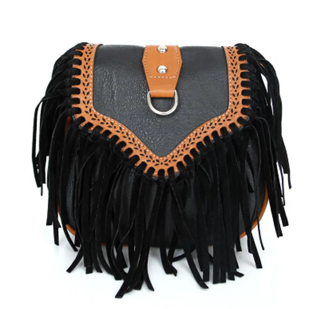 Women Bag Retro Scrub Tassels PU Leather Handbag Cross Body Single Shoulder Bags bolsos femenina