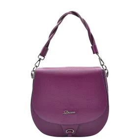 Womens Large Satchel Cross Body Leather Bag Zip Strap ALICIA Purple