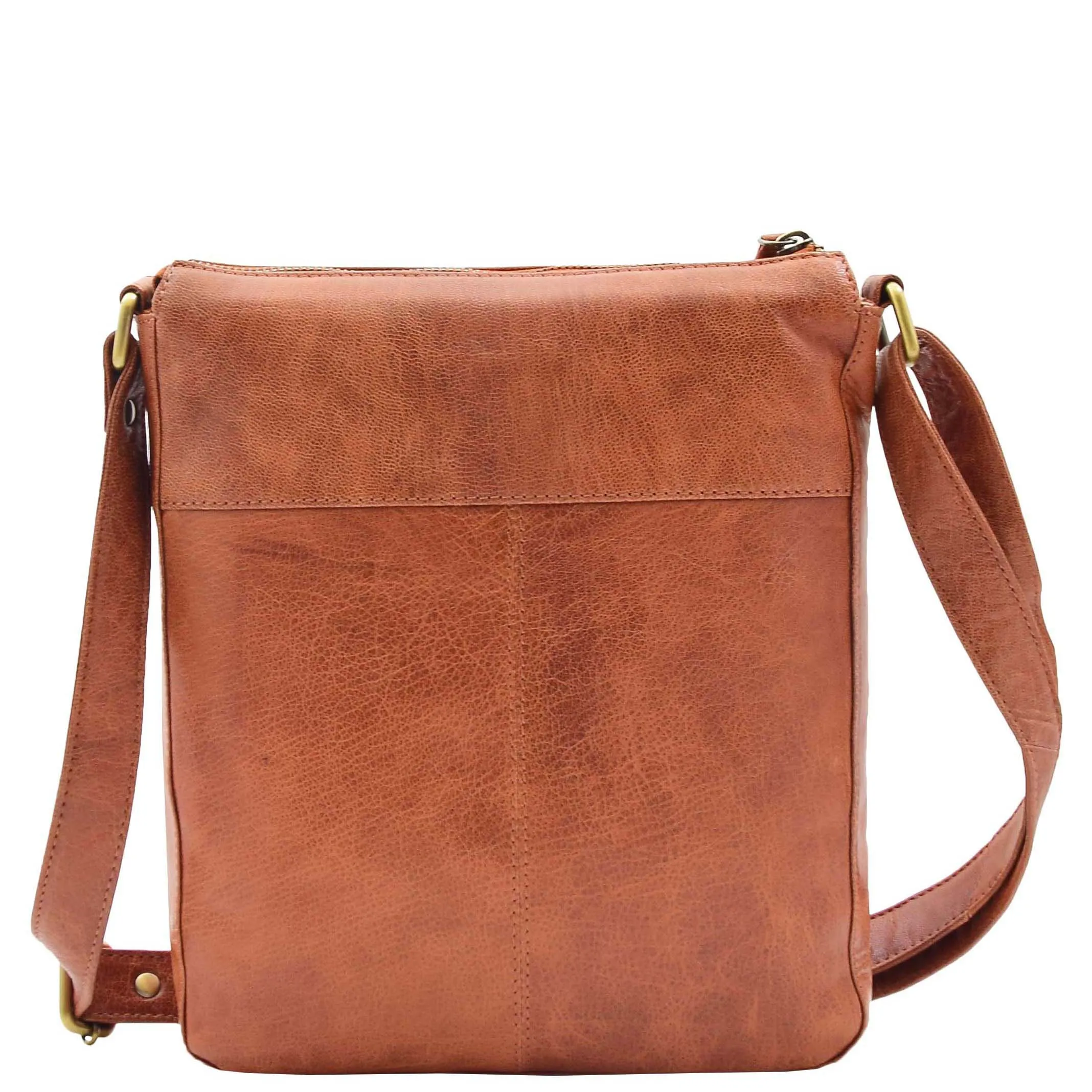 Womens Leather Cross Body Messenger Bag HOL360 Brandy