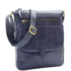 Womens Leather Cross Body Messenger Bag HOL360 Navy