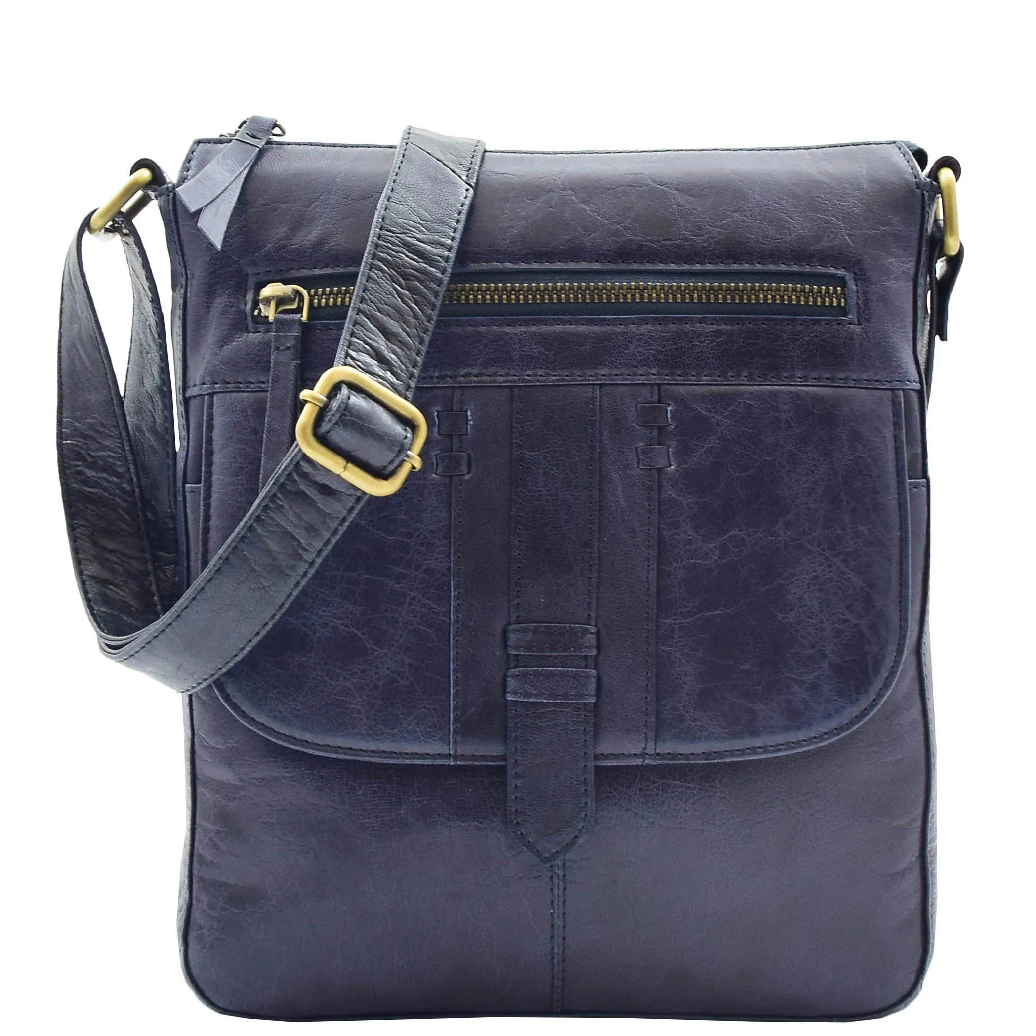 Womens Leather Cross Body Messenger Bag HOL360 Navy