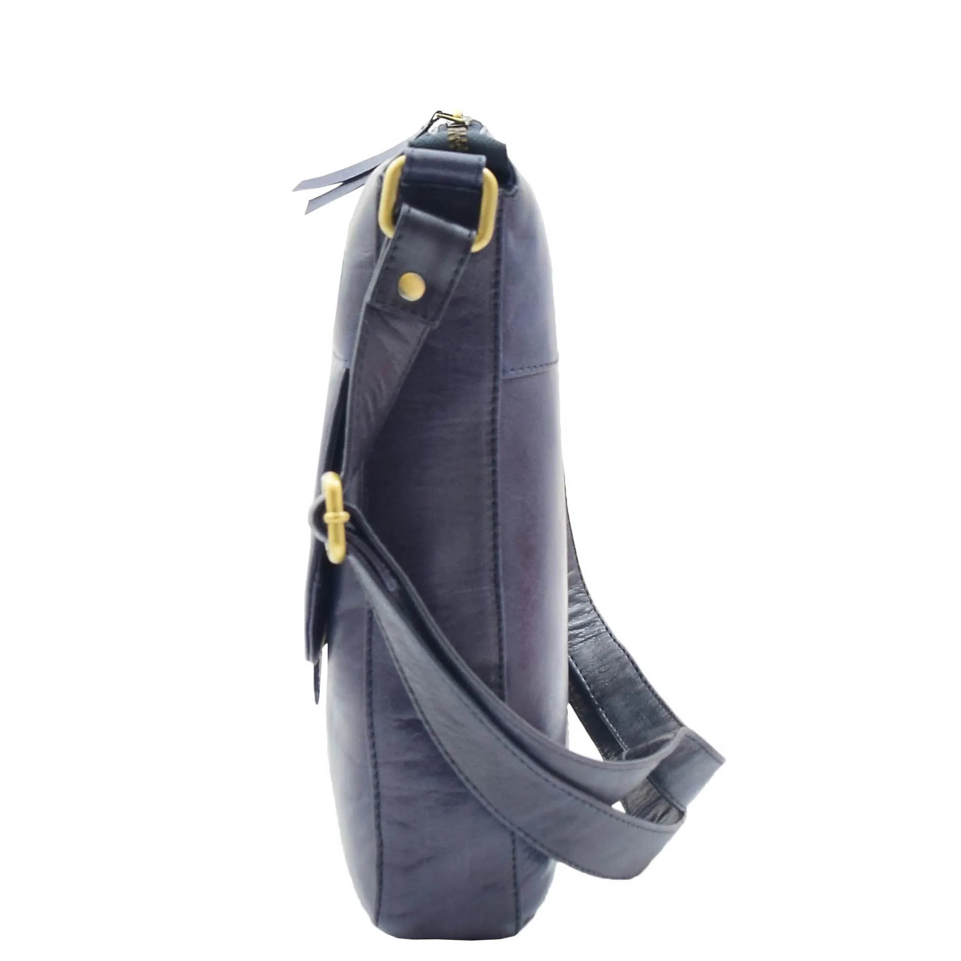 Womens Leather Cross Body Messenger Bag HOL360 Navy