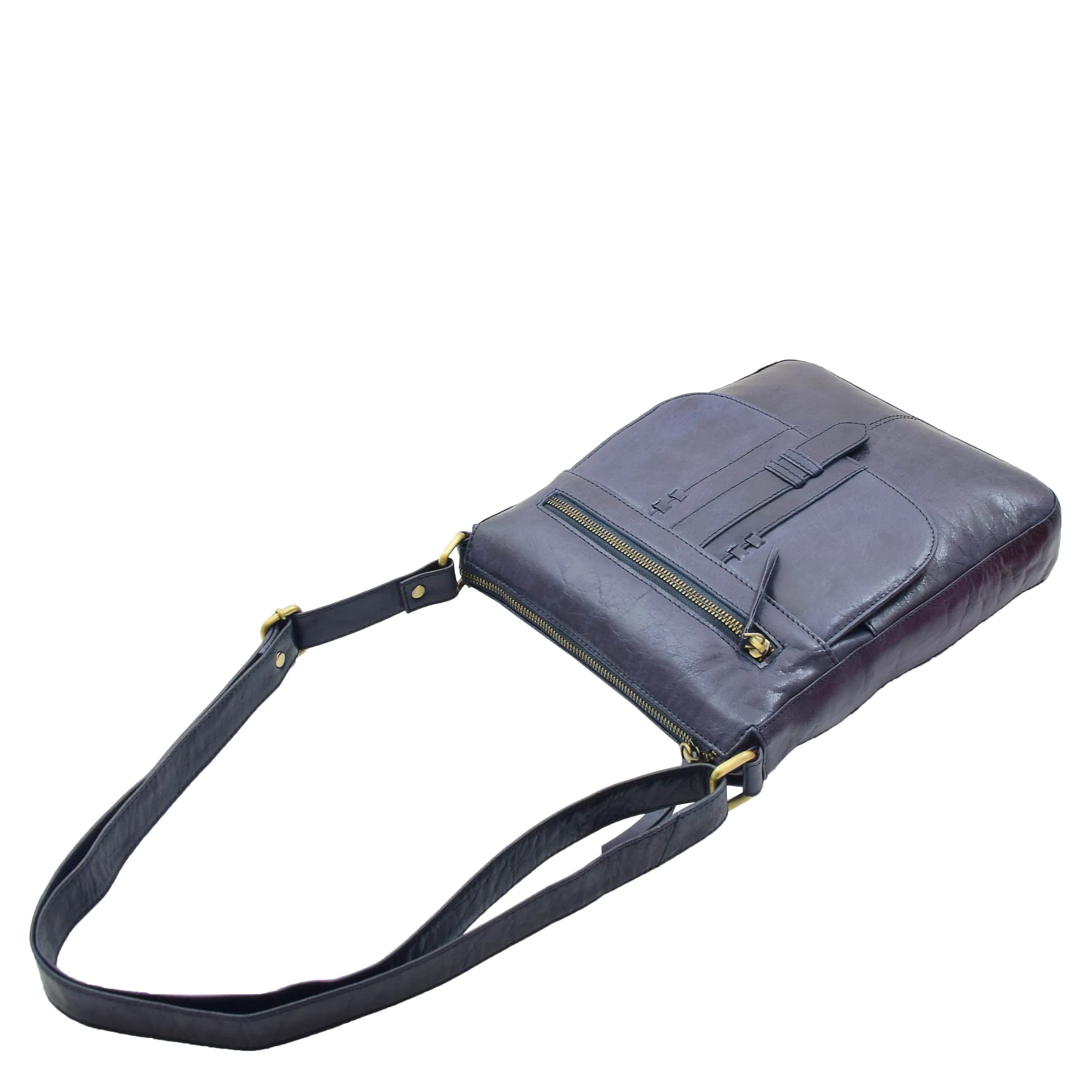 Womens Leather Cross Body Messenger Bag HOL360 Navy