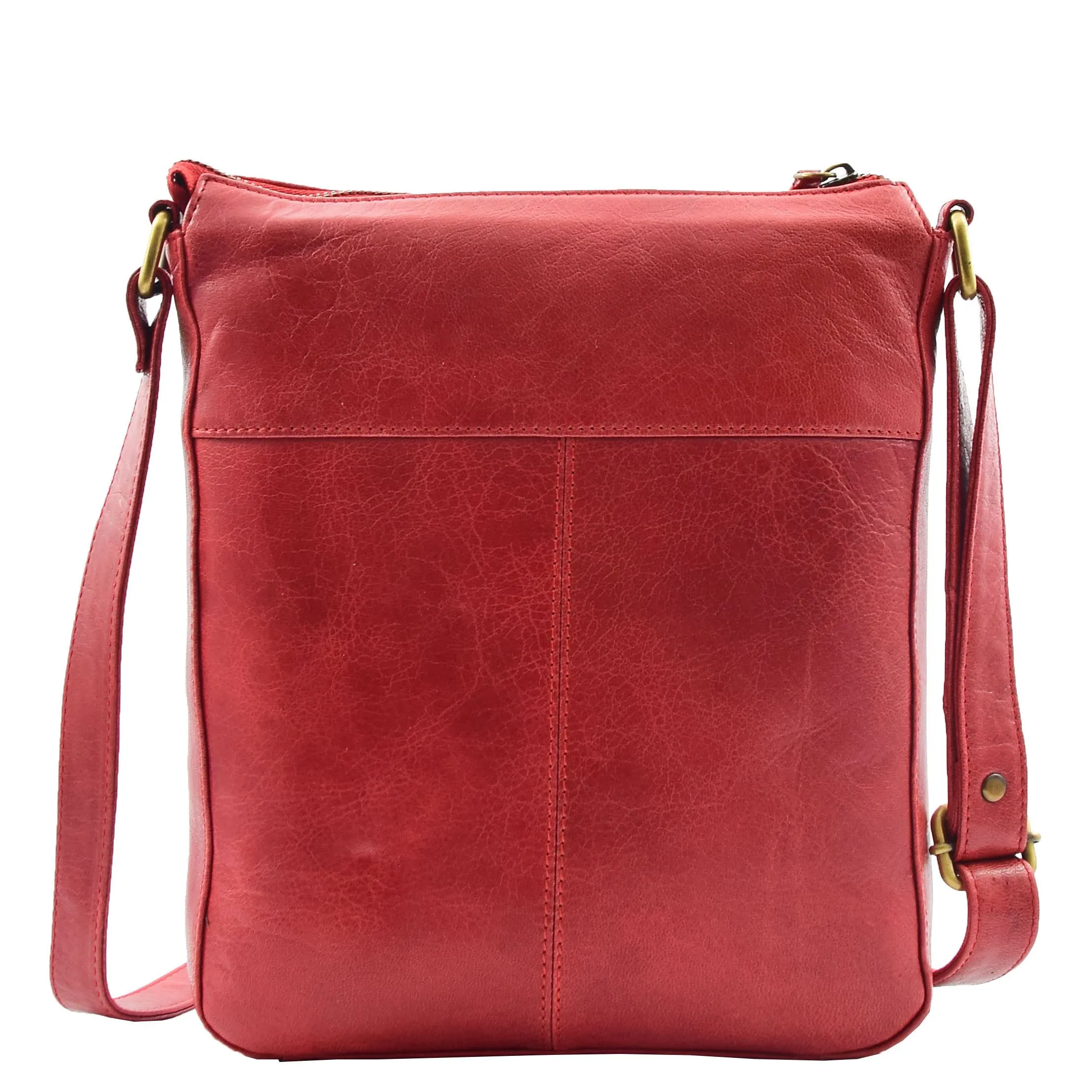 Womens Leather Cross Body Messenger Bag HOL360 Red