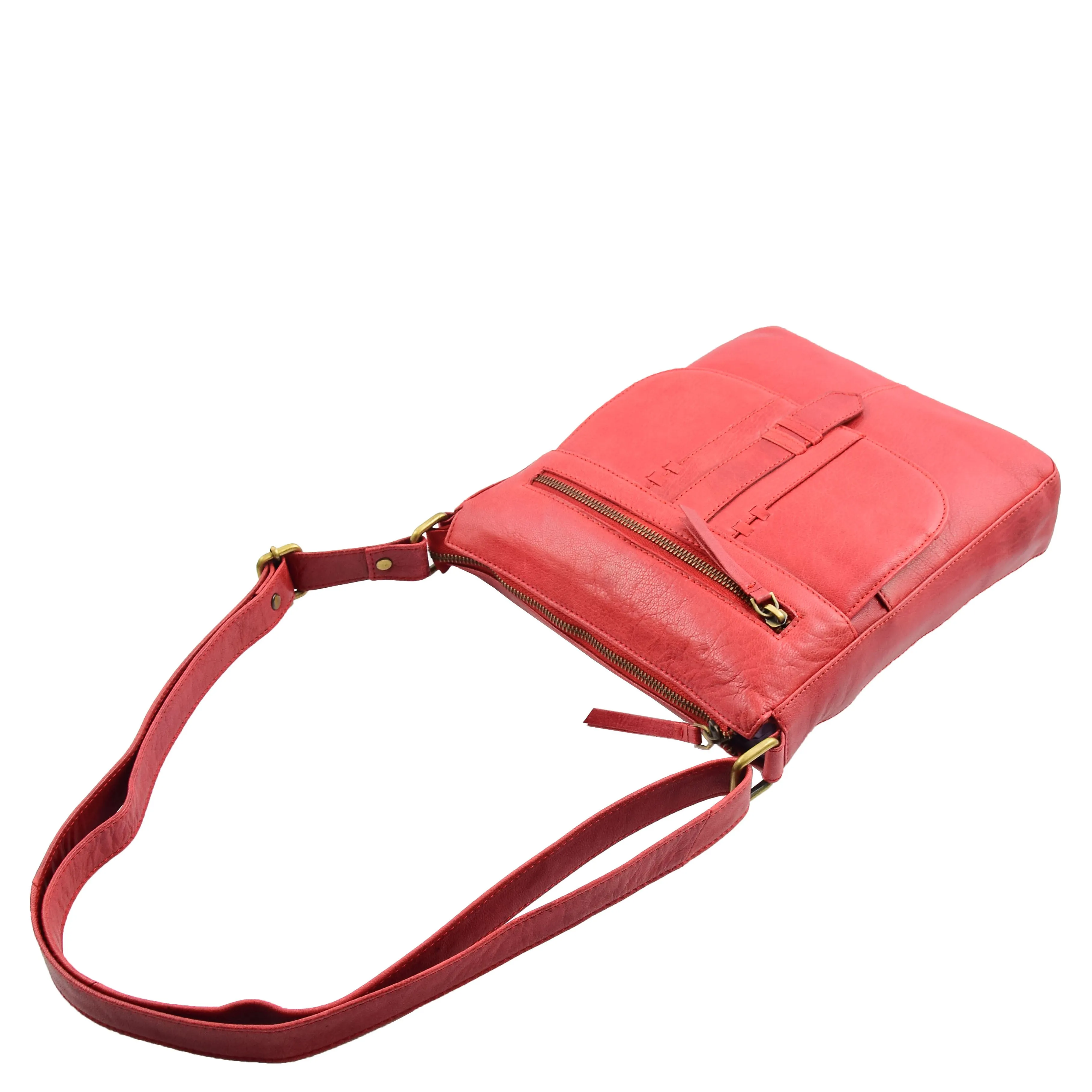 Womens Leather Cross Body Messenger Bag HOL360 Red