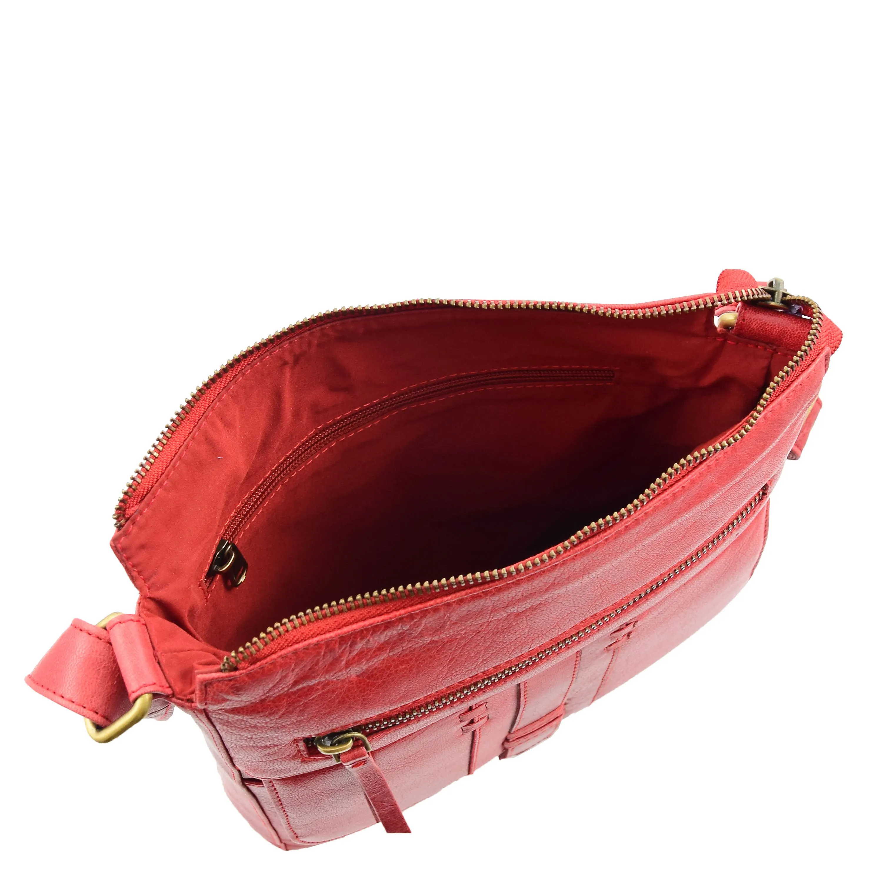 Womens Leather Cross Body Messenger Bag HOL360 Red