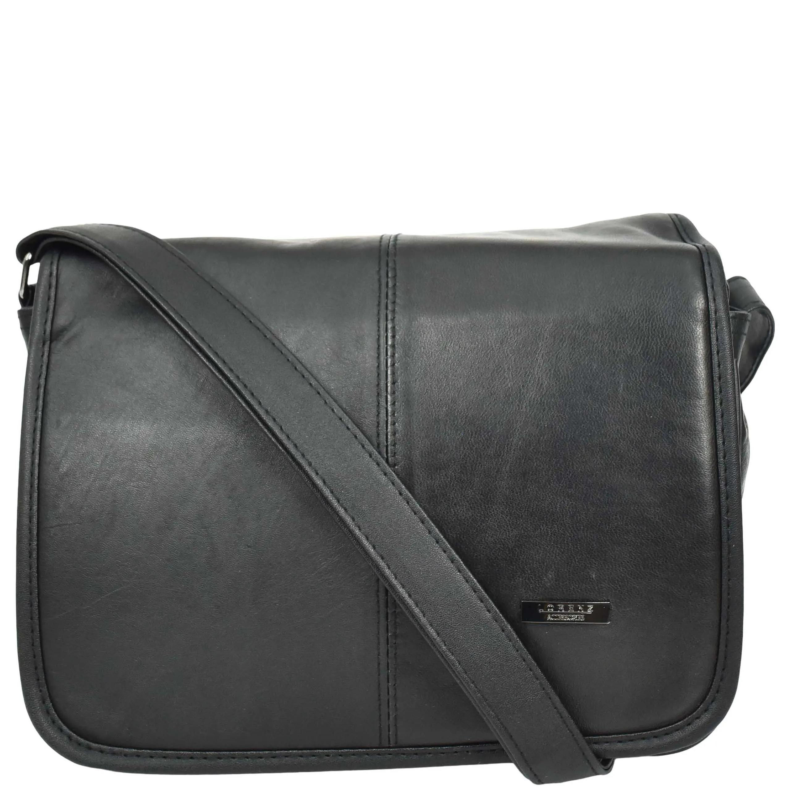 Womens Messenger Cross Body Leather Bag Medium HOL1591 Black