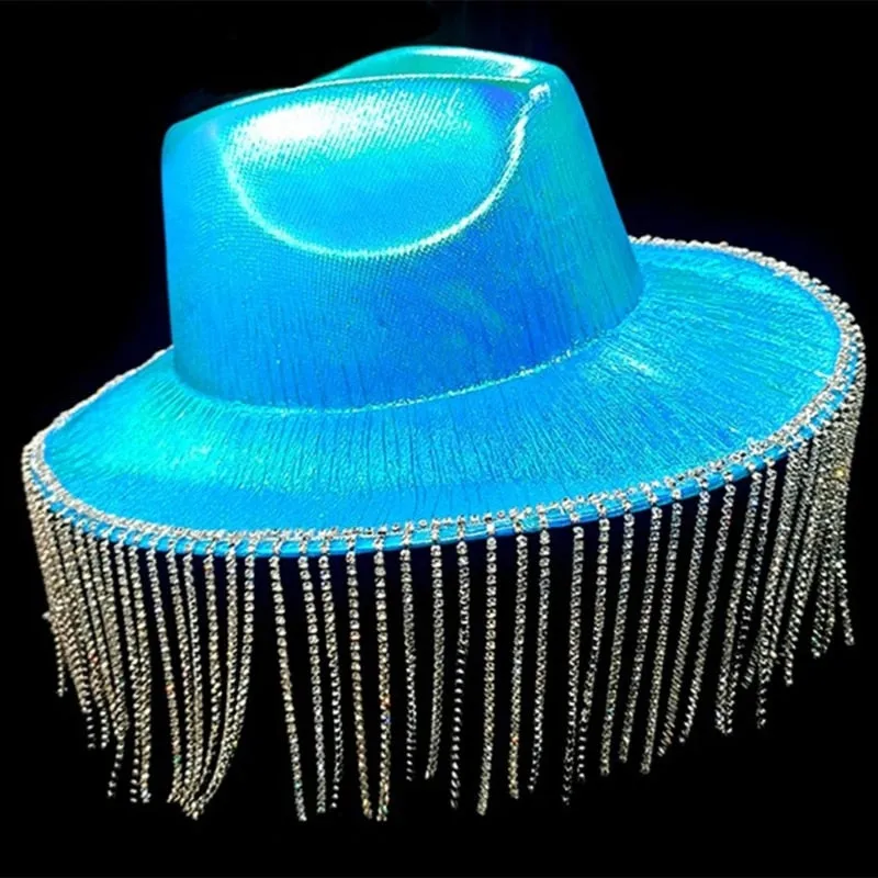 Women's Polyester Solid Rhinestones Fringe Tassle Cowgirl Hat