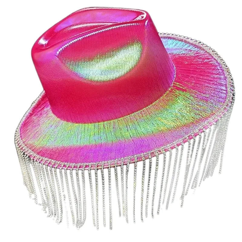 Women's Polyester Solid Rhinestones Fringe Tassle Cowgirl Hat