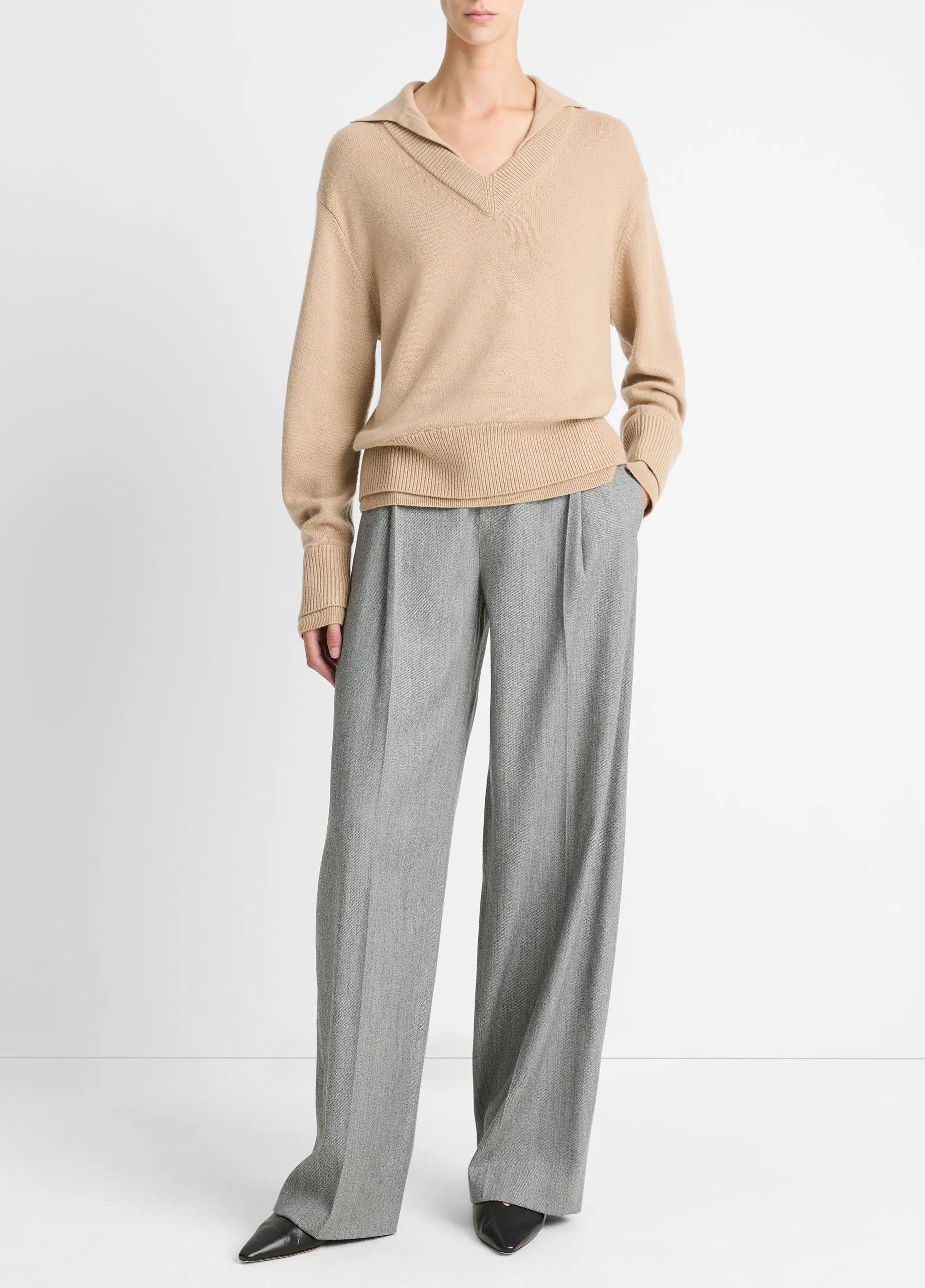 Wool-Cashmere Double-Layer Collared Pullover