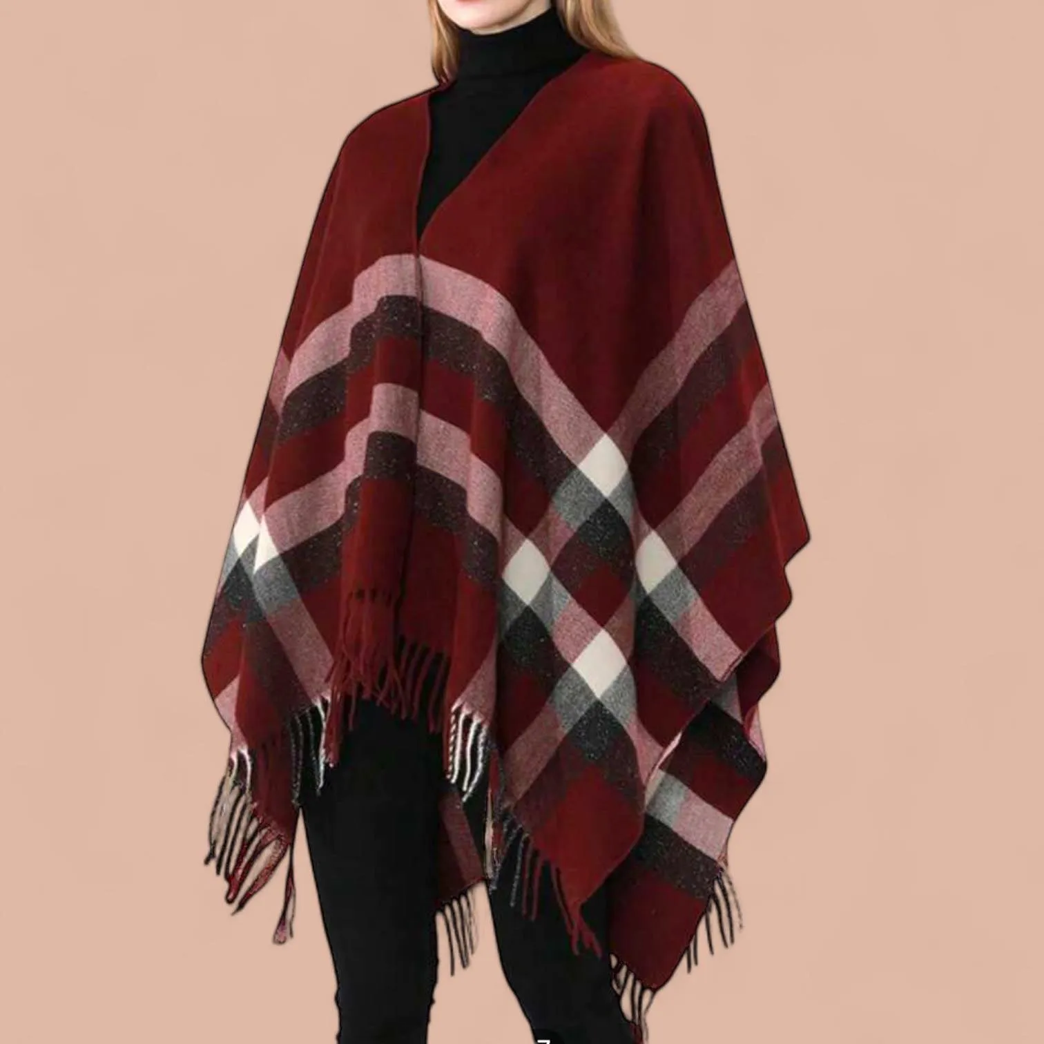 WRAP Patterned Plaid Geometric Cape Shawl