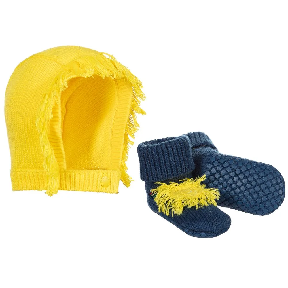 Yellow Hat & Blue Booties Set