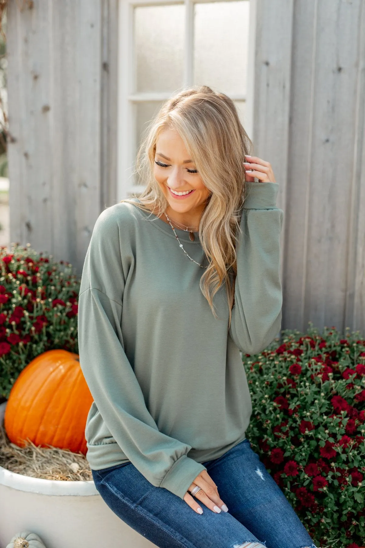 You Make It Easy Pullover Top- Sage