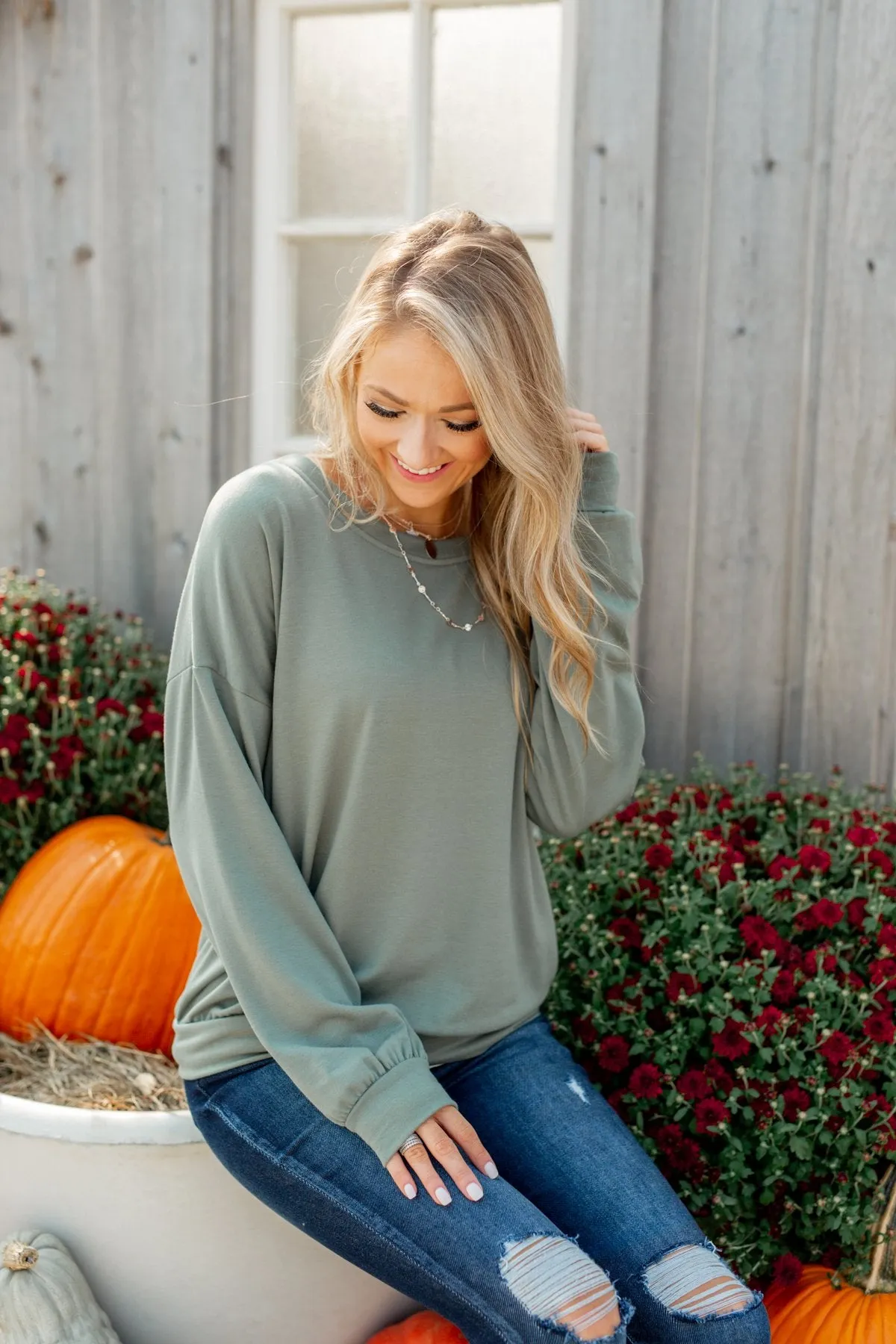 You Make It Easy Pullover Top- Sage