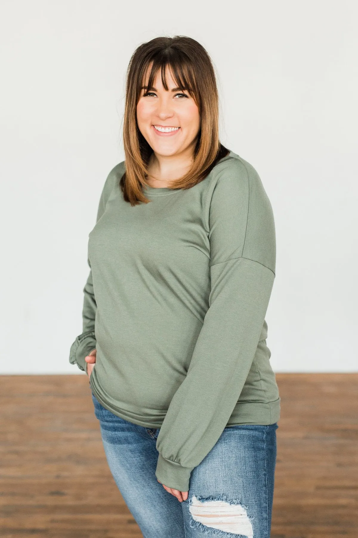 You Make It Easy Pullover Top- Sage